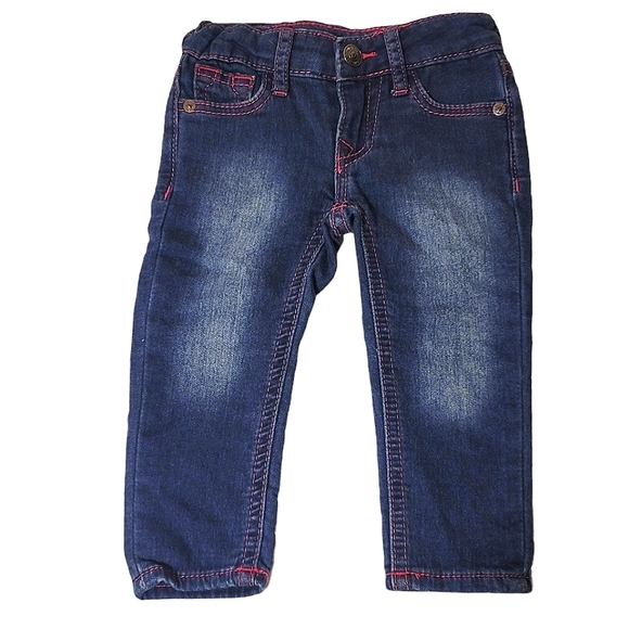 True Religion Kids Jeans Classic Denim Pants Pink Embroidery Baby Girl Size 18m - Picture 1 of 8